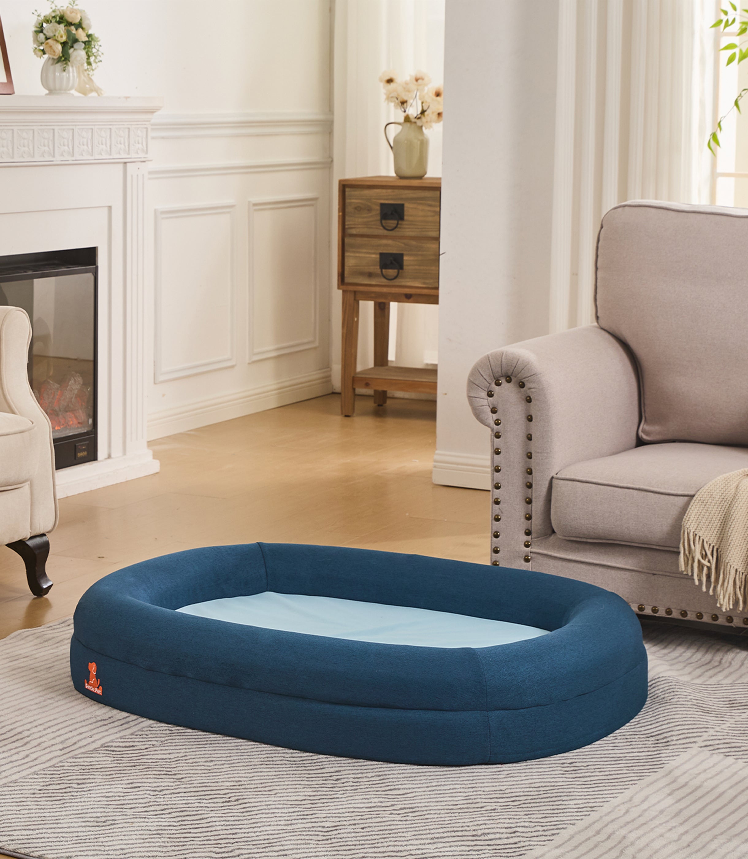 Large Twilight Blue Settle Bed